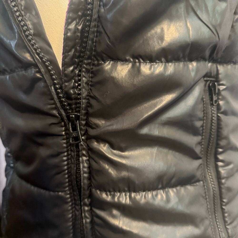 Aeropostale Women’s Medium Black Puffer Vest Purple  Pink Blue Leopard Lining - Picture 7 of 15